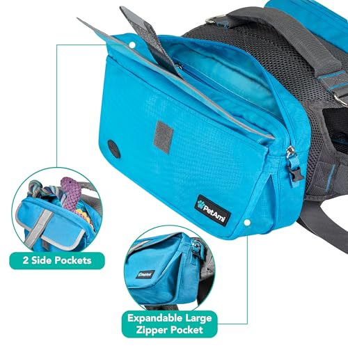 PetAmi Dog Backpack for Medium Large Dogs, Hiking Saddle Bag, Blue - color: Blue, size: Medium