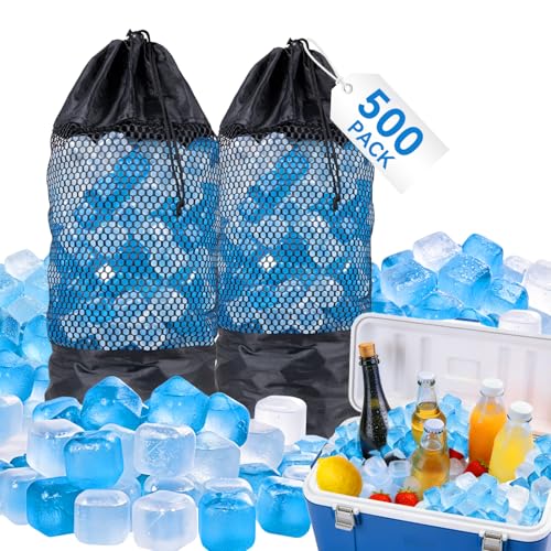 Reusable Plastic Ice Cubes, 500 Pack, 15.4LBS, with 2 Storage Bags