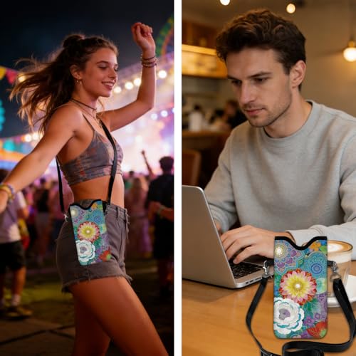 GLOBLELAND Mandala Flowers Nylon Cell Phone Sleeve Pouch Case Bag 7.1×3.9 inch Datura Flowers Shockproof Universal Phone Bag with Crossbody Strap Neck Lanyard for Women Men Phone Headphones Watch - color: Mandala