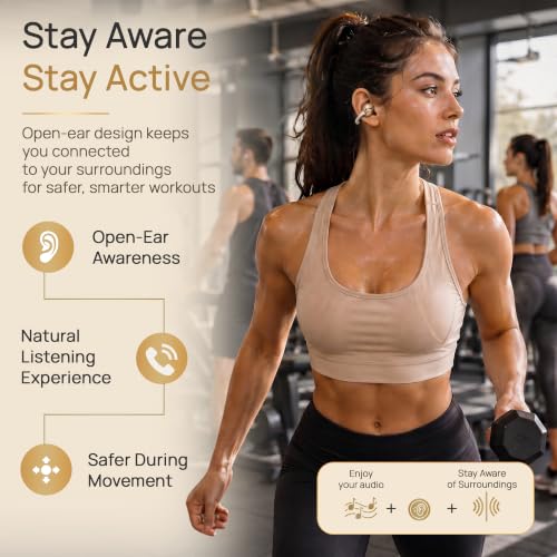 TRNDY Z-13X Open-Ear Clip-On Bluetooth Earbuds for Running, Gym & Walking, Stay Aware of Your Surroundings, Lightweight Secure Fit, IPX6 Waterproof, 80H Playtime Beige