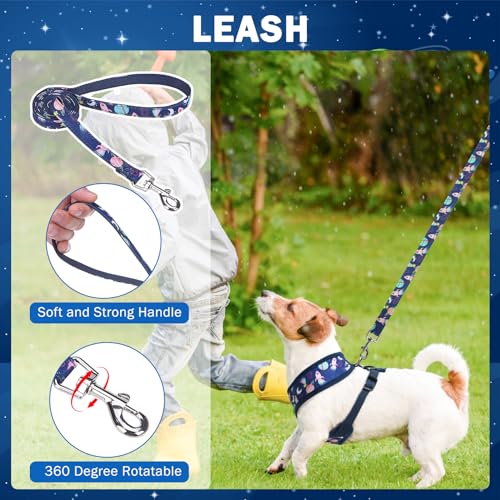 SCENEREAL Small Dog Harness and Leash Set, No Pull Puppy Harness - color: Navy-Starry Night, size: XS: Chest Girth: 10"-14"