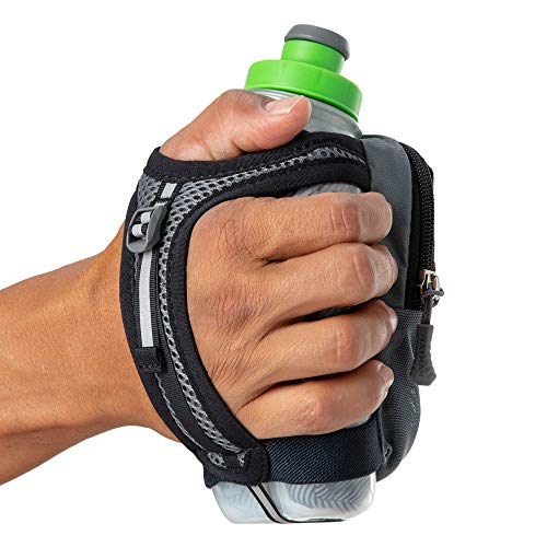 Nathan Insulated Handheld Flask.SpeedShot-Plus.Grip Free Running Bottle.,Grey / Green