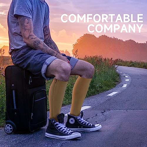 bropite Zipper Compression Socks Women & Men - 2Pairs Calf Knee High 15-20mmHg Open Toe Compression Stocking suit for Walking - color: Beige Copper Open Toe, size: Small-Medium