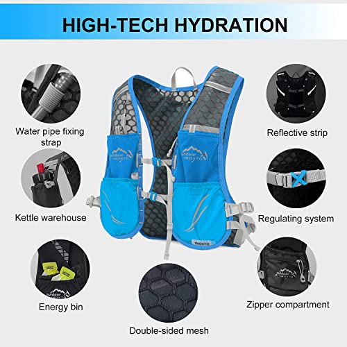 INOXTO Running Hydration Vest Backpack,Lightweight Insulated Pack with 1.5L Water Bladder Bag Daypack for Trail Hiking Running Cycling Race Marathon for Women Men - color: Dark Blue white