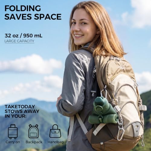 TakeToday Collapsible Water Bottles, Foldable for Travel, 32oz, Blue - color: Blue