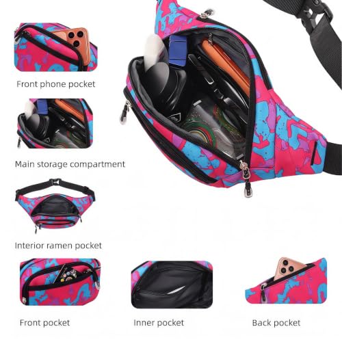 Large Fanny Pack for Women Men NSYOOMH, Crossbody Waist Bag 5-Zipper Pocket - color: Pink