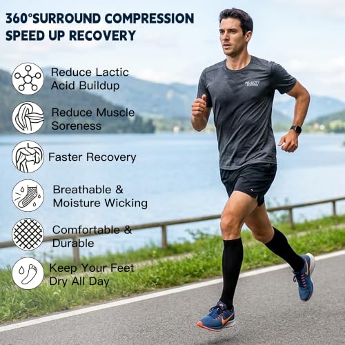 8 Pairs Wide Calf Compression Socks for Women Men 15-20 mmHg Knee High - color: Black, size: XX-Large