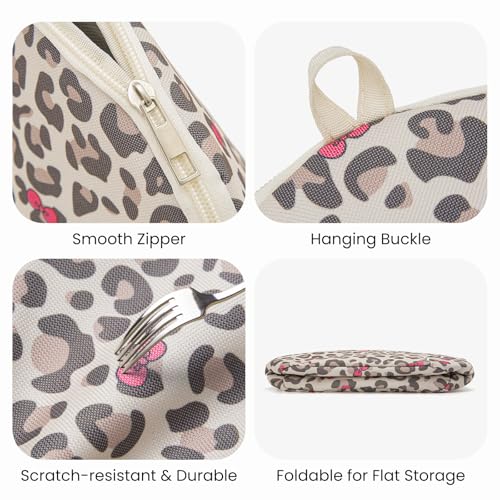 MEXS Small Cooler Bag, Freezable Snack Bag for Kids & Adults, Small Insulated Lunch Bag with Upgraded Thicker Ice Pack, Reusable Mini Cooler for Work/School/Travel - color: Leopard Bow