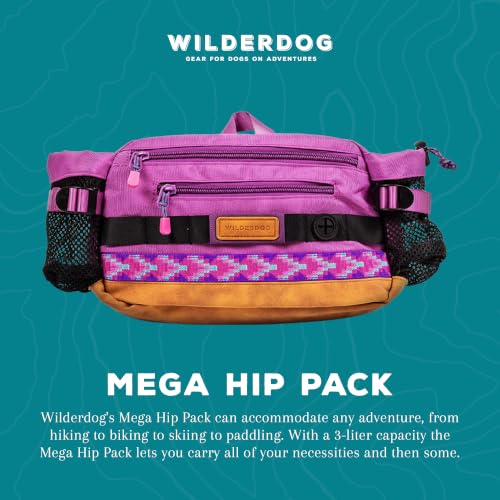 Wilderdog Mega Hip Pack with 3-Liter Capacity, Two Mesh Water Bottle Pockets, Interior Key Loops, Adjustable Straps, and Poop Bag Dispenser (Lilac) - color: Lilac