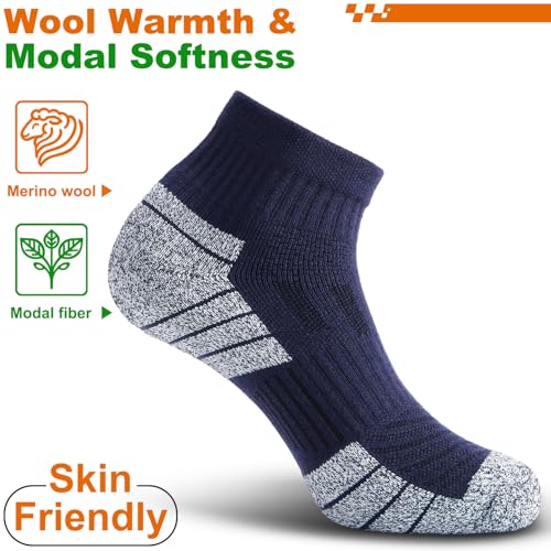 Compression Ankle Socks - Cozy Cushioned Hiking Running for Men Women - Thick Warm Durable - color: Navy Blue, size: Medium