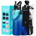 Metal Water Bottle 40oz - Stainless Steel Water Bottles with Straw Spout Lid, Sleeve Carry Strap, Vacuum Insulated, Leak Proof, BPA Free Water Jug, Modern Reusable Waterbottle Gym Biking Camping - color: Ocean Blue, size: 40 Ounces