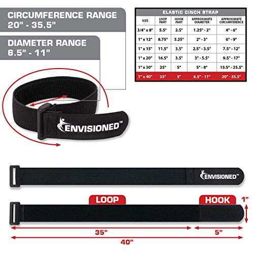 Elastic Reusable Cinch Straps 1.5" x 30" - 6 Pack Multipurpose Quality Hook and Loop Securing Straps - size: 1.5" x 30"