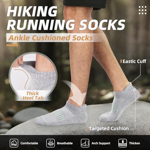 Lapulas Merino Wool Ankle Socks for Men Women, Hiking Running, 6 Pairs - color: Light Grey, size: Large