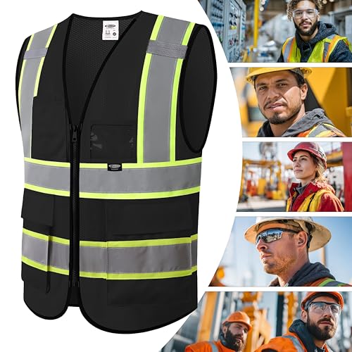 JKSafety Safety Vest for men women Hi Vis Vest with Pockets and Zipper High Visibility Reflective Vests BX320 - color: Black, size: Small