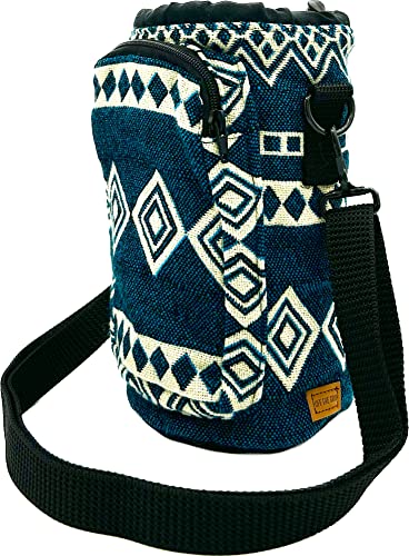 Water Bottle Holder with Strap & Pocket for Phone, Card, Cash or Keys | Bottle Sleeve Carrier for Walking, Backpacking | Hydro and Iron Flask Sling Bag | Camping Accessories (64, Laguna Blue)