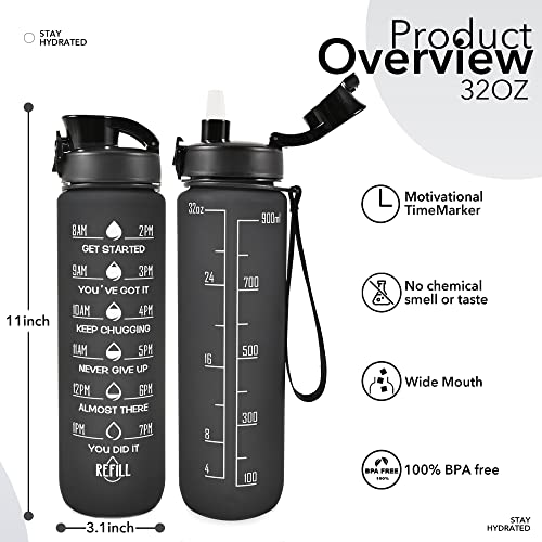 32 oz Water Bottles with Strap & Straw, Sport Motivational Water Bottles - color: Laser Leopard