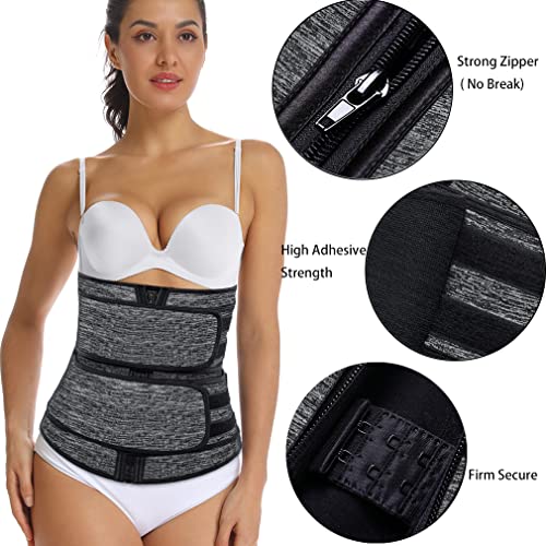 HOPLYNN Sweat Waist Trainer Body Shaper for Women Two Belts - color: Gray, size: Medium