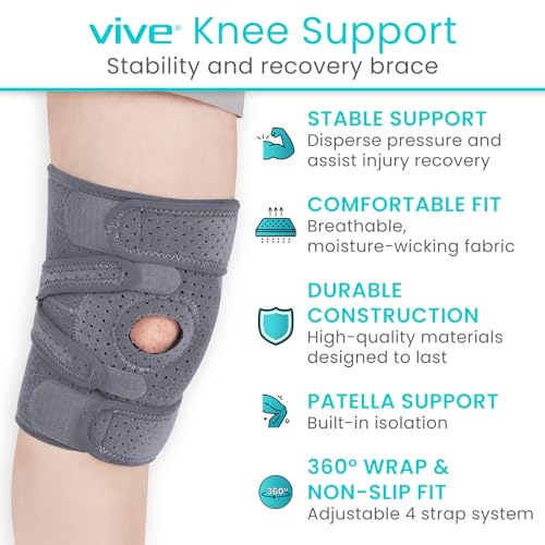 Vive Knee Brace for Meniscus Tear - ACL & Patella Support for Men, Women - color: Gray