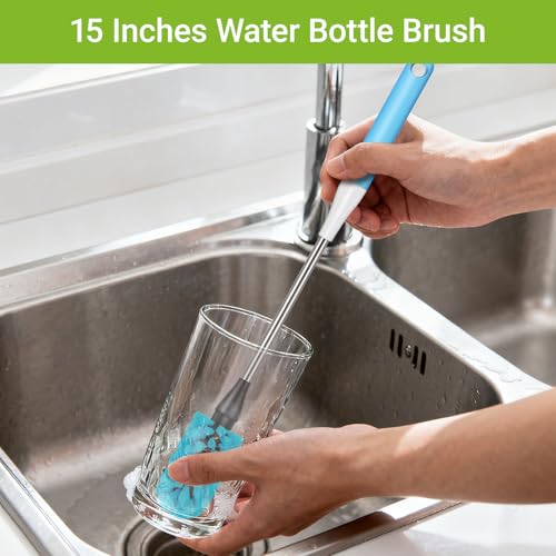 Water Bottle Brush, 15 Inches Bottles Brush, Long Handle Water Bottle Cleaner Brush, Kitchen Cup Brush Built for Cleaning Cup, Wine Glasses, Coffee Mugs, Tumblers, Wine Decanters, Blue - color: Blue-1