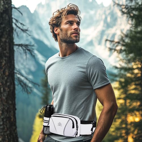 Fanny Pack for Men Women Waist Bag with Water Bottle Holder for Hiking, Travel,Dog Walking, Workout (White) - color: White