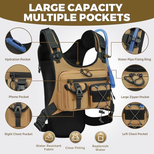 Criuage USA Patent Running Hydration Vest Backpack, Lightweight Chest Pack with 2.0L Water Bladder Bag Daypack for Hiking Running Cycling Race Marathon for Women Men - color: Khaki