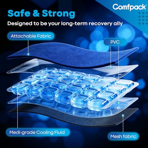 Comfpack Ice Pack for Injuries Reusable, 13.4×8.6" Cold Gel Wrap with Strap