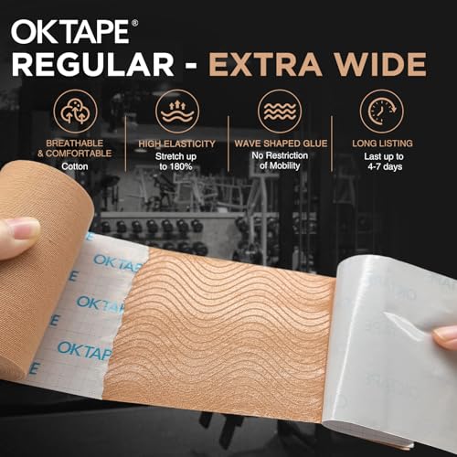 OK TAPE Extra Wide Kinesiology Tape, 4 Inch Wide Uncut Roll - color: Beige, size: 2 Rolls-Uncut