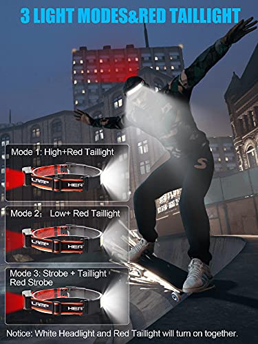 LED Headlamp, USB Rechargeable Hard Hat Light, 230° Broadbeam Headlight - color: Black-Red 2PC