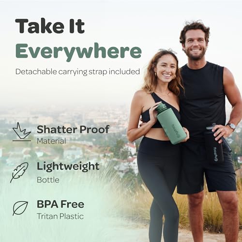 Hydracy 2L Large Water Bottle, Shatterproof, BPA Free Tritan Plastic, Leakproof, Zero Condensation, With Detachable Carry Strap, Spillproof Lid, Convenient Silicon Spout, Ideal for Gym, Yoga - color: Moonlight Green, size: 64 oz