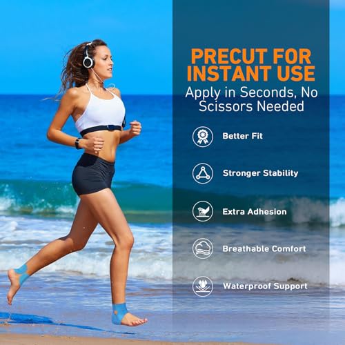 KTQUICK Precut Kinesiology Tape for Ankle,12 PCS,20% Stronger Adhesive,Blue - color: Blue, size: 12PCS