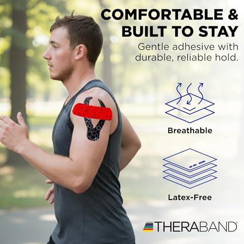 THERABAND Kinesiology Tape, Knee, 2 Inch x 16.4 Foot Roll, Hot Red/Black - color: Hot Red/Black, size: 2" x 16.4, style: 1 Roll
