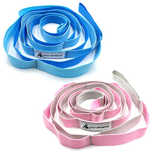 Stretching Strap Yoga Strap with Loops for Physical Therapy, Non-Elastic - color: Blue/Light Blue+Pink/Light Gray