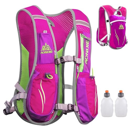 TRIWONDER Running Vest Hydration Pack Backpack for Men & Women, Lightweight Trail Marathon Run Race Vest for Cycling Jogging - color: 02 Rose Red - with 2 Water Bottles (250ml)