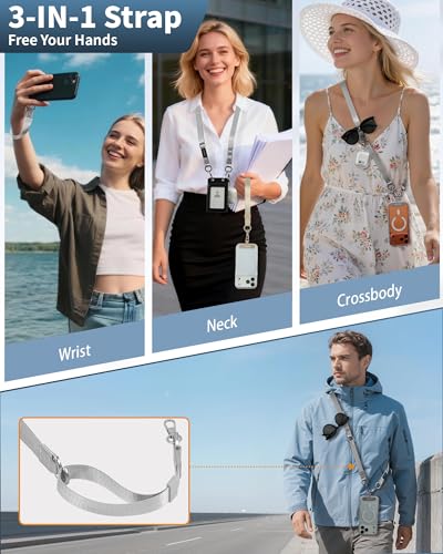 VVAAGG Cell Phone Lanyard for iPhone: Adjustable Phone Strap Crossbody Neck and Wrist Strap Anti-Theft Lanyard Travel Essential Compatible for iPhone Android Smartphones Sliver - color: Sliver