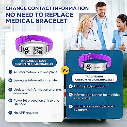 Medical Bracelets for Men Women with QR Code Medical Alert ID Bracelets - color: Violet Silver