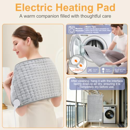 Heating Pad,Electric Heating Pad,Heating Pad for Back,Light Gray,24x12Inch - color: Silvergray, size: 24x12 Inch