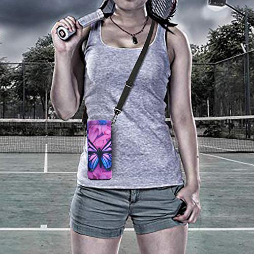 AUPET Water Bottle Sling Bag Carrier Crossbody Sleeve,Insulated Neoprene Bottle Case Holder Pouch Cover 500ML/17oz with Shoulder Strap for Walking Women Men - color: Purple Butterfly