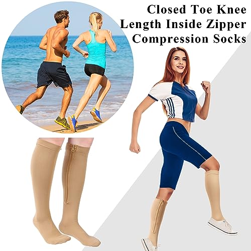 Tarpop 4 Pair Zipper Compression Socks for Women Men - color: Nude, size: L/ XL