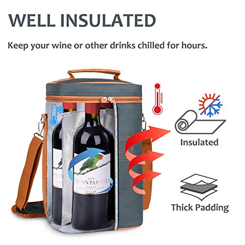 Tirrinia 4 Bottle Wine Gift Carrier - Gray, Padded, Insulated, Portable, Versatile, Stylish - color: Gray 2, size: 4 Bottle-without front pocket
