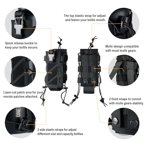 OneTigris MOLLE Water Bottle Pouch Holder, Adjustable 18-32 oz Holster - color: Black