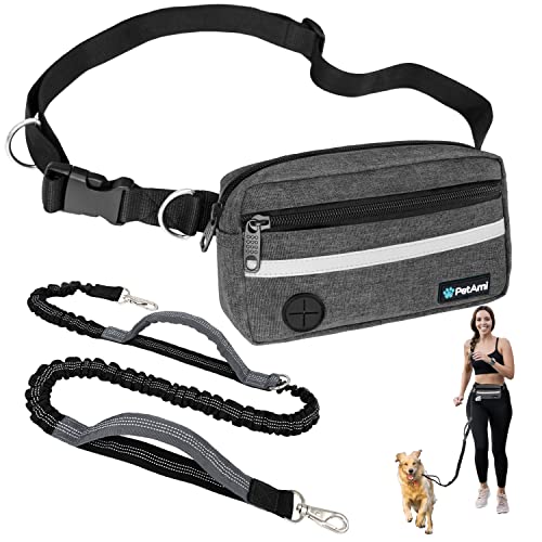 PetAmi Hands Free Dog Leash Waist Belt Bag Fanny Pack, Double, Dark Grey - color: Charcoal Grey, size: 2 Leashes