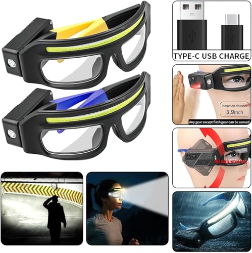LED Glasses Rechargeable Headlight with Motion Sensor and Touch Control, 5 Modes USB C Lighted Glasses for Night Running,Camping, Fishing, Cycling, Hiking, Hands-Free Lighting (Blue) - color: Blue