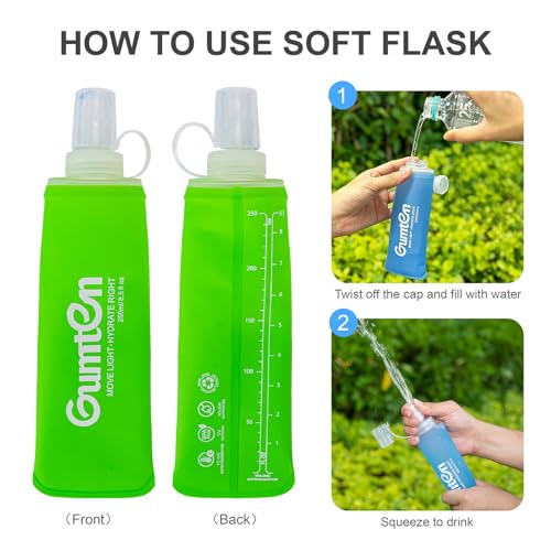 2 Pack Soft Flask 250ml TPU Collapsible BPA-Free Soft Water Bottle for Hydration Pack Running Vest Marathon Hiking Cycling (Green) - color: 2pcs, 250ml Green