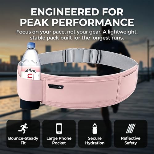 Running Hydration Belt with Water Bottle Holder for Men Women, Bounce-Free Phone Storage Waist Pack, Reflective Adjustable Marathon Belt for Jogging Trail Running,Fits All Phones (Pink) - color: Pink