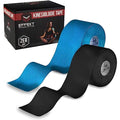 Effekt Manufaktur Kinesiology Tape Waterproof (16 ft x 2 in), 2 Rolls - Elastic Physio Tape for Muscle Support and Injury Recovery, Medical Tape, Kinetic Tape, Durable Kinesthetic Tape (Blue + Black) - color: Blue + Black