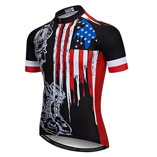 Men's USA Cycling Jersey Short Sleeve Biking Shirts Breathable with Pockets - color: 80 Usa Black, size: Large