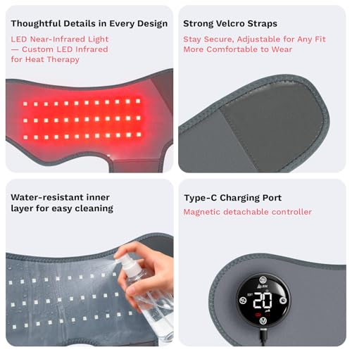 Large Fit Wearable Foot Massager Wrap, Cordless Heated Ankle Massager with Red Light, Portable for Foot Comfort & Circulation Support, 6 Modes 3 Intensities, Multi-Area Use for Foot, Knee & Back
