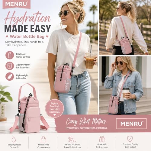 2 Pack Water Bottle Holder Bag with Strap for 30-40 Oz Bottles - color: black and pink