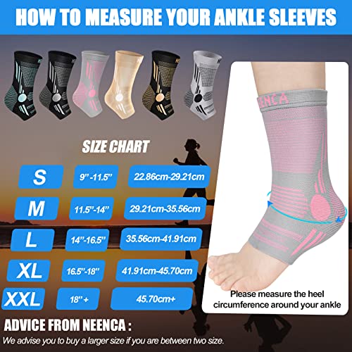 NEENCA Foot & Ankle Brace Socks for Sprained-Ankle Compression Sleeves Set - color: Pink Grey, size: Small
