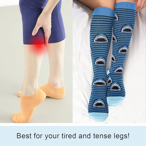 Junely Compression Socks for Women Knee High Stockings Funny Cute - color: A04shark
